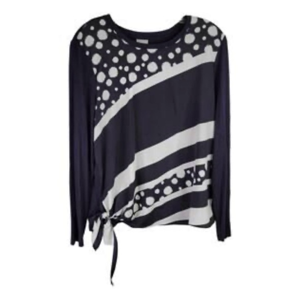 Chico’s touch of cool striped top with side tie Classic Navy - Picture 4 of 7